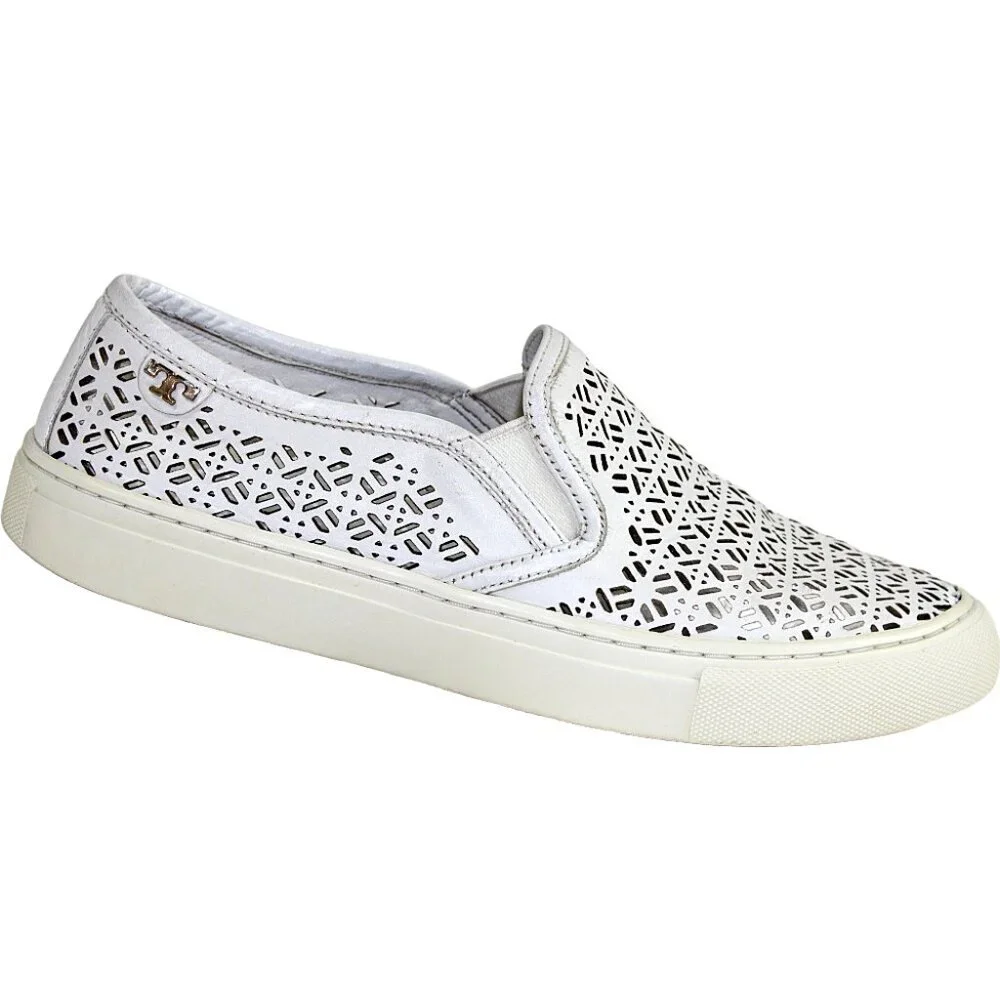 Tory Burch Lennon White Leather Laser Perforated Slip-On, Size 6.5